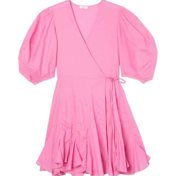 RHODE Rosie Prism Pink puff sleeve wrap mini dress - Picture 4 of 10